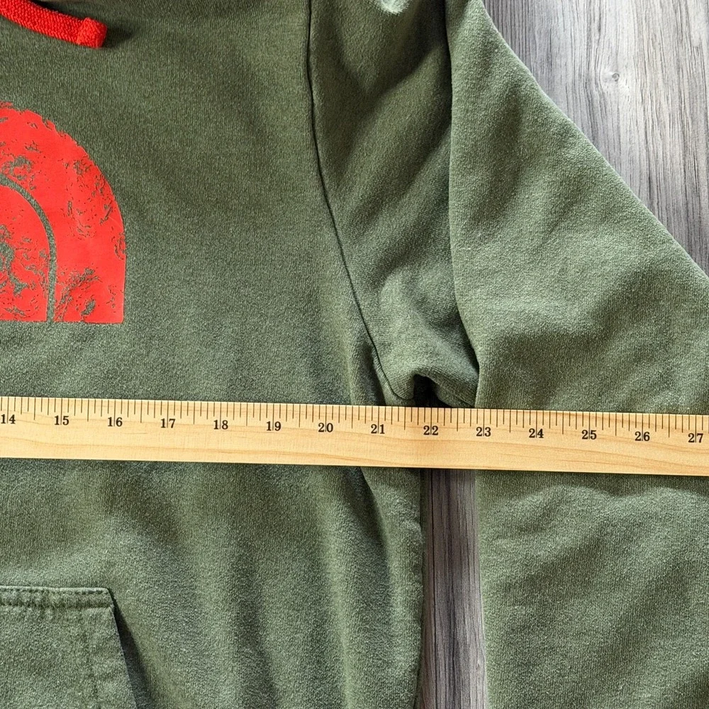 The North Face Hoodie Mens Olive Green Red Logo Pullover Hooded Sweatshirt Large